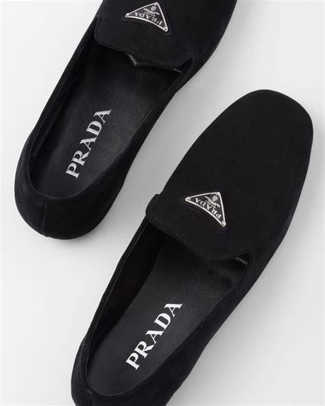 prada black suede loafers